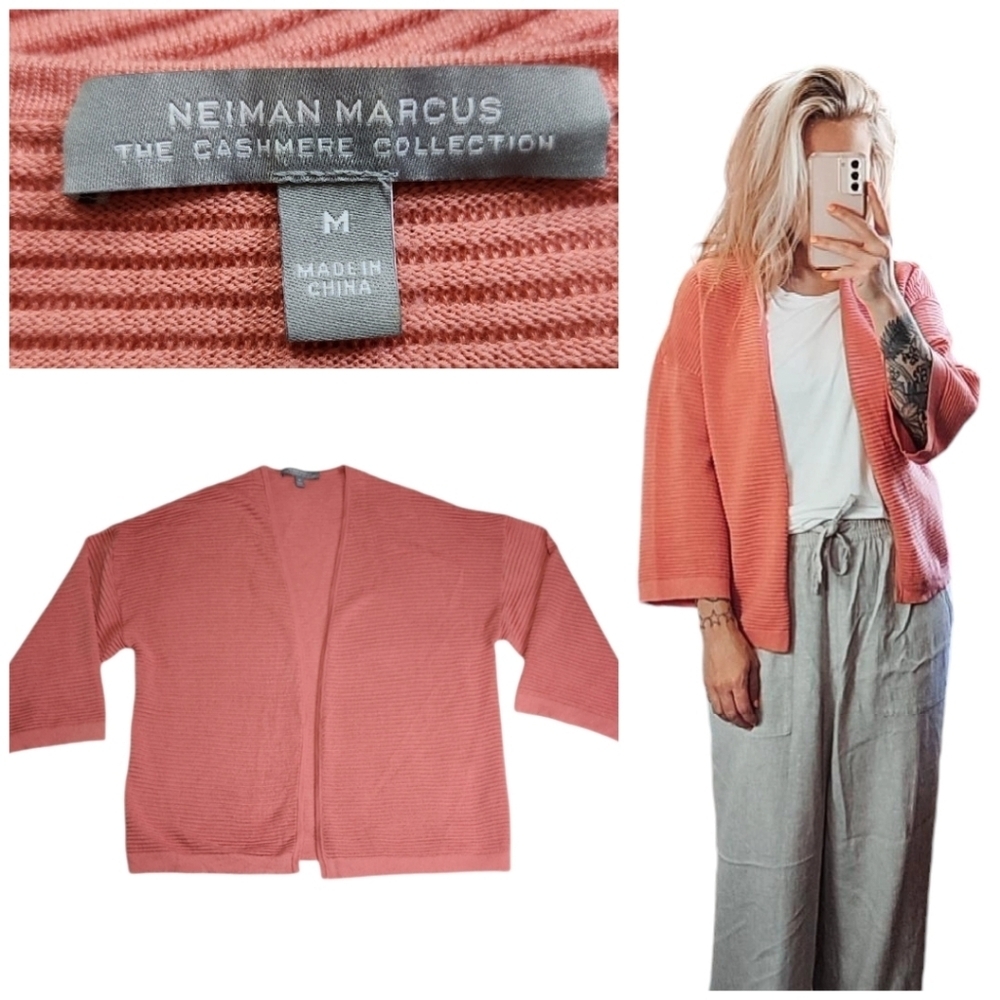 Neiman Marcus Coral Cashmere Cardigan